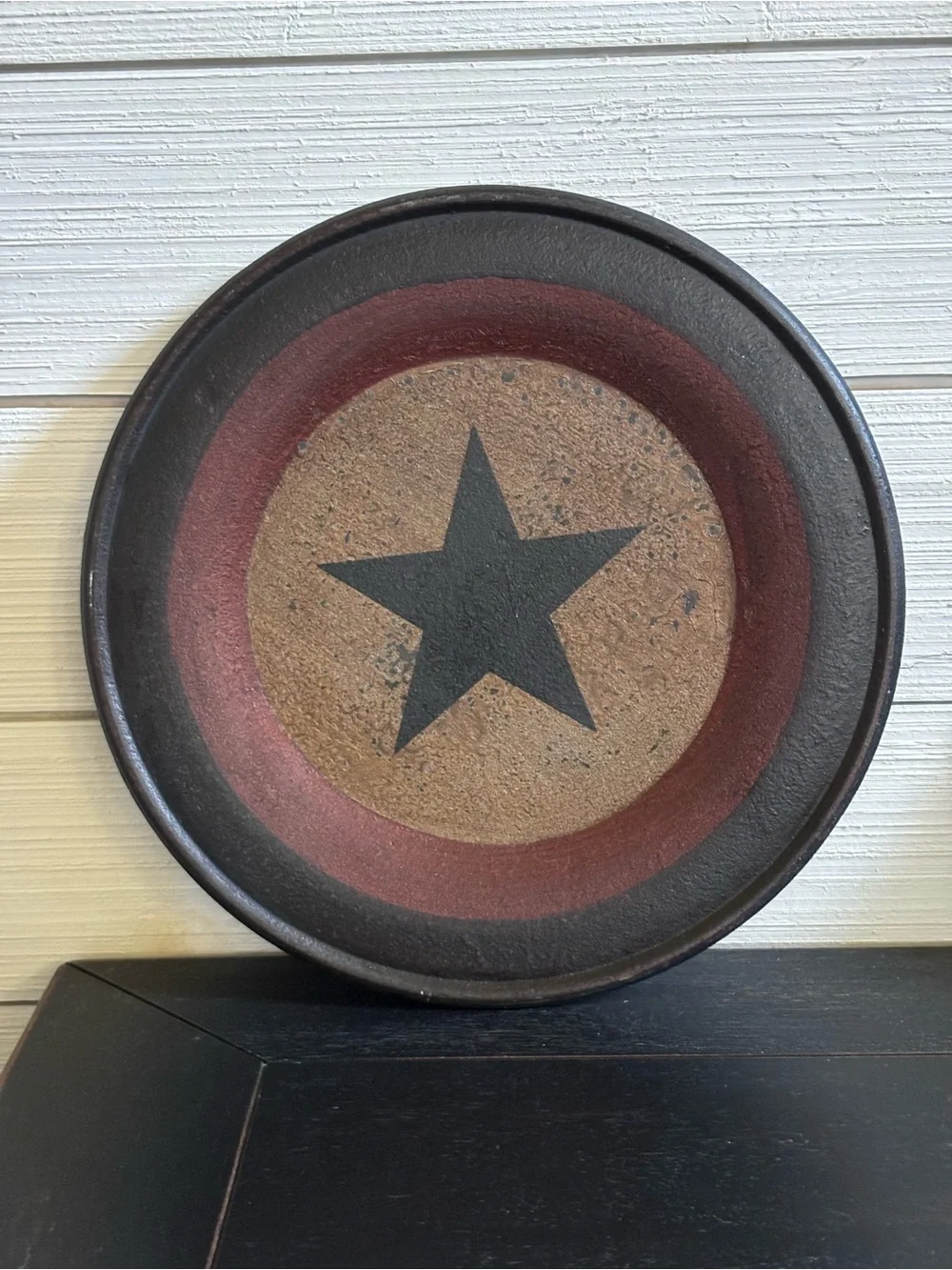 Country Rustic Red Black Star Distressed Primitive Plate Farmhouse Decor